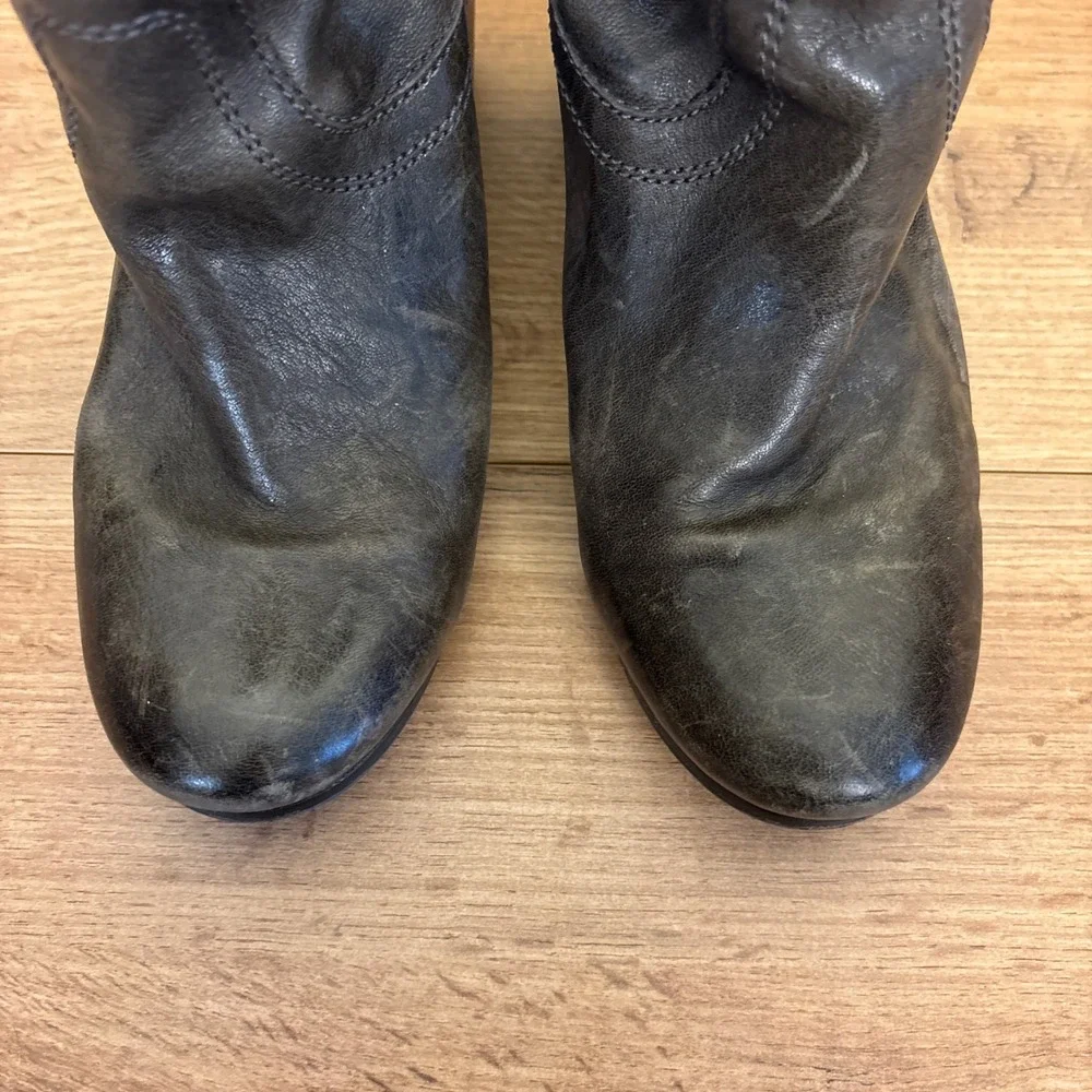 FRYE Carson Mid-Heel Short Boots Charcoal‎ Gray Women Size 10 Leather Rugged